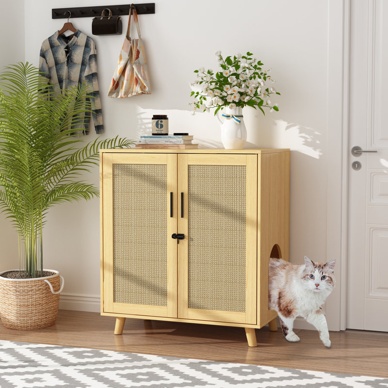 Tucker Murphy Pet Modern Cat Litter Box Enclosure With Lock And Sisal Door